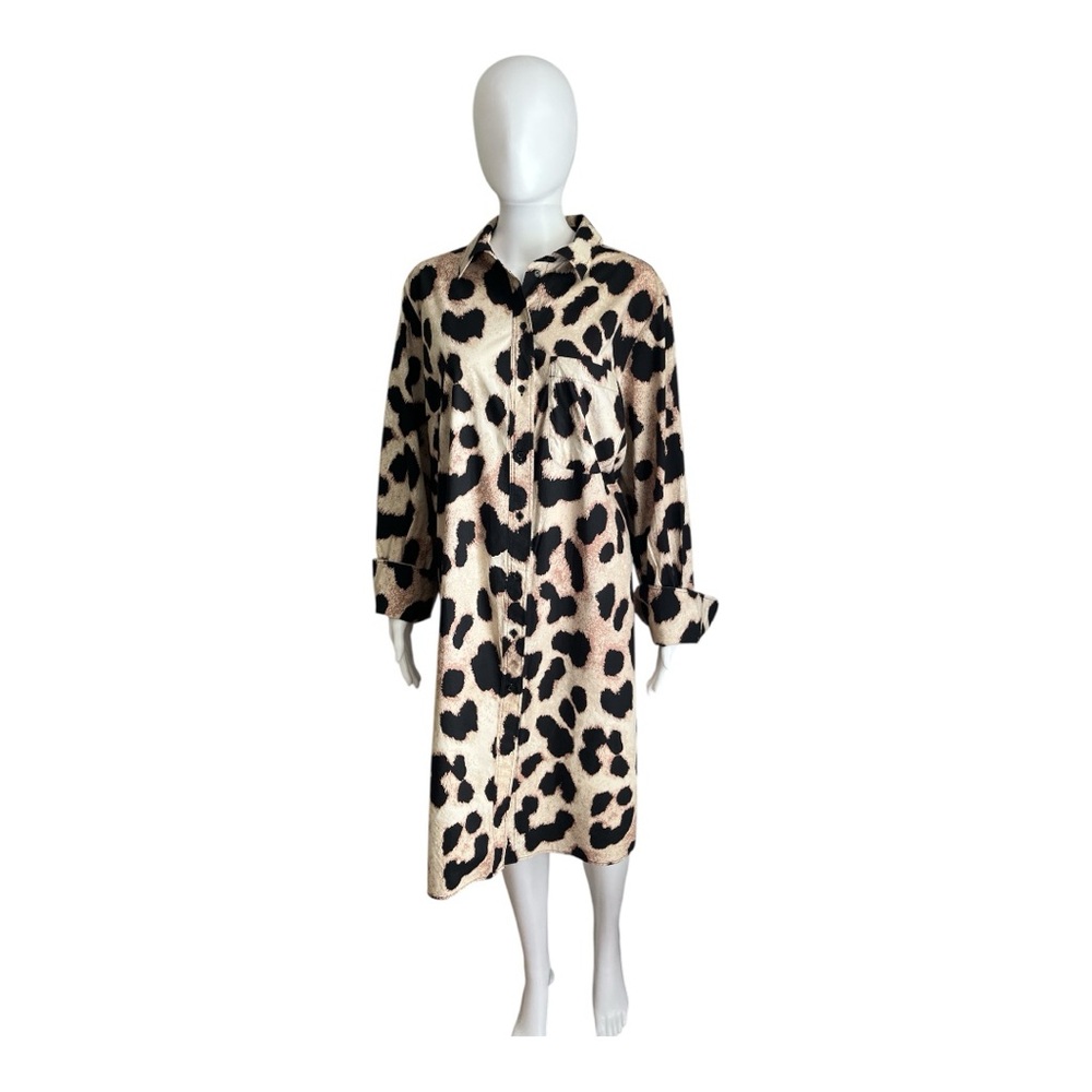 H&M Leopard Print Long Shirt Dress Size L - Picture 11 of 11